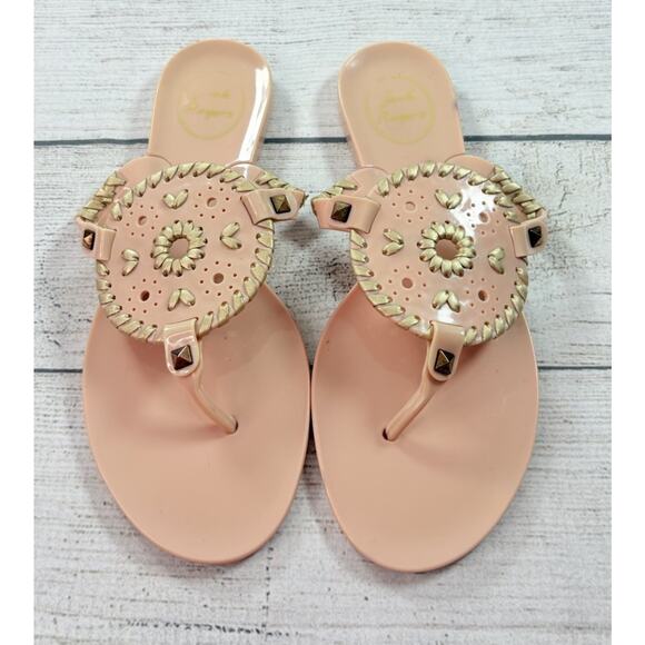 Jack Rogers Women’s Georgica Jelly Sandals Pink Gold Thong Flip Flops Size 7 - Picture 1 of 12